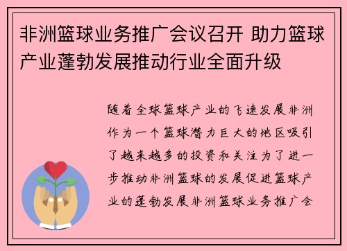 非洲篮球业务推广会议召开 助力篮球产业蓬勃发展推动行业全面升级